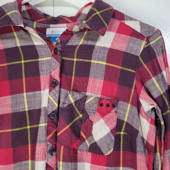 COLUMBIA PFG Women's Small Coral Springs II Button Up Shirt Cotton Outdoor Plaid - Picture 3 of 11